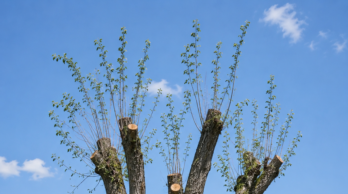 Improperly topped silver maple showing weak regrowth on a residential property in Genesee County, Michigan