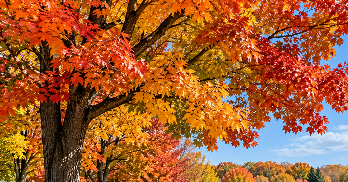 Fall trees changing color in Genesee County, Michigan